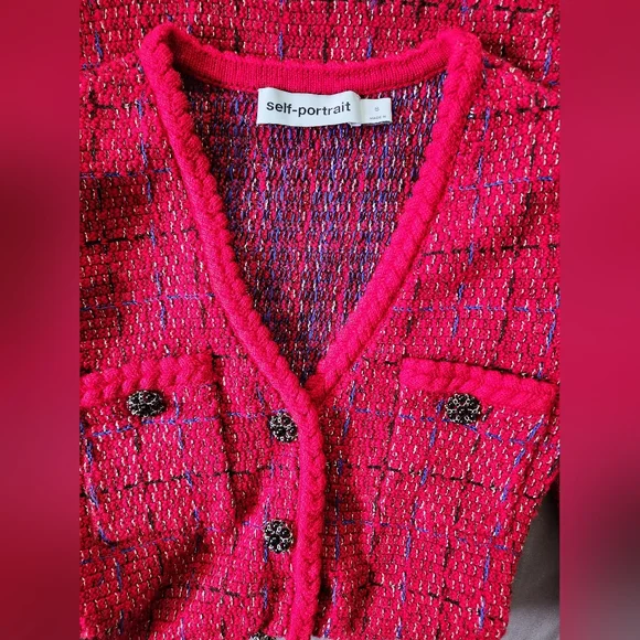 self-portrait | Red Tweed Sweater Dress - Picture 3 of 6